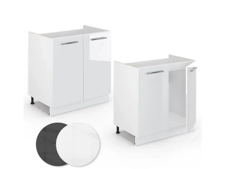 Vicco Spülenunterschrank Fame-Line Weiß Hochglanz/Weiß 80 cm ohne Arbeitsplatte