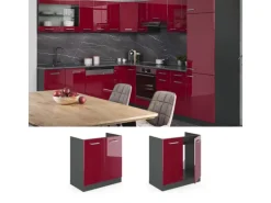 Vicco Spülenunterschrank R-Line Bordeaux Hochglanz/Anthrazit 80 cm ohne Arbeitsplatte