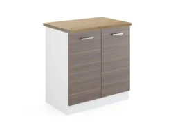 Vicco Spülenunterschrank R-Line Küchenunterschrank für die Spüle Grau/Weiß 80 cm AP Eiche