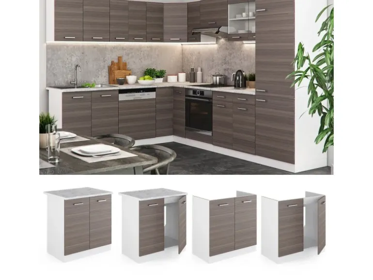 Vicco Spülenunterschrank R-Line Küchenunterschrank für die Spüle Grau/Weiß 80 cm AP Eiche