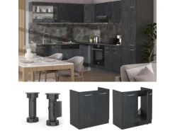 Vicco Spülenunterschrank R-Line Schwarz Beton/Anthrazit 80 cm AP Anthrazit