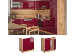 Vicco Spülenunterschrank R-Line Bordeaux Hochglanz/Goldkraft Eiche 80 cm AP Eiche