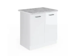 Vicco Spülenunterschrank R-Line Küchenunterschrank für die Spüle Weiß Hochglanz/Weiß 80 cm AP Marmor