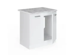 Vicco Spülenunterschrank R-Line Küchenunterschrank für die Spüle Weiß Hochglanz/Weiß 80 cm AP Marmor