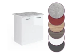 Vicco Spülenunterschrank R-Line Küchenunterschrank für die Spüle Weiß Hochglanz/Weiß 80 cm AP Marmor