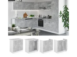 Vicco Spülenunterschrank R-Line Küchenunterschrank für die Spüle Beton/Weiß 80 cm ohne Arbeitsplatte