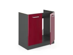 Vicco Spülenunterschrank R-Line Bordeaux Hochglanz/Anthrazit 80 cm AP Eiche