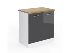Vicco Spülenunterschrank R-Line Anthrazit Hochglanz/Weiß 80 cm AP Eiche