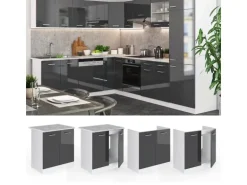 Vicco Spülenunterschrank R-Line Anthrazit Hochglanz/Weiß 80 cm AP Eiche