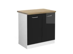 Vicco Spülenunterschrank R-Line Schwarz Hochglanz/Weiß 80 cm AP Eiche