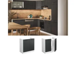 Vicco Spülenunterschrank R-Line Anthrazit Landhaus/Weiß 80 cm AP Eiche
