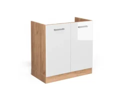 Vicco Spülenunterschrank R-Line Weiß Hochglanz/Goldkraft Eiche 80 cm ohne Arbeitsplatte
