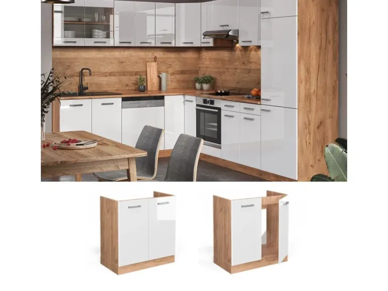 Vicco Spülenunterschrank R-Line Weiß Hochglanz/Goldkraft Eiche 80 cm ohne Arbeitsplatte