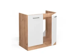 Vicco Spülenunterschrank R-Line Weiß Hochglanz/Goldkraft Eiche 80 cm ohne Arbeitsplatte