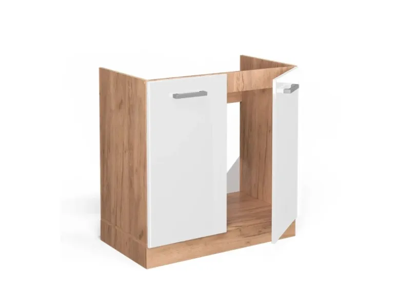 Vicco Spülenunterschrank R-Line Weiß Hochglanz/Goldkraft Eiche 80 cm ohne Arbeitsplatte