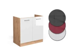 Vicco Spülenunterschrank R-Line Weiß Hochglanz/Goldkraft Eiche 80 cm AP Marmor