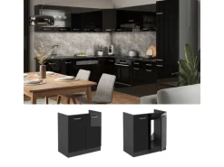 Vicco Spülenunterschrank R-Line Schwarz Hochglanz/Anthrazit 80 cm AP Anthrazit