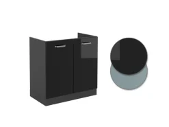 Vicco Spülenunterschrank R-Line Schwarz Hochglanz/Anthrazit 80 cm AP Anthrazit