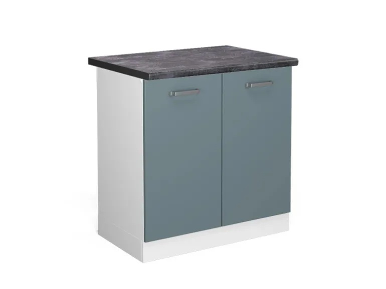 Vicco Spülenunterschrank R-Line Küchenunterschrank für die Spüle Blau-Grau/Weiß 80 cm AP Anthrazit