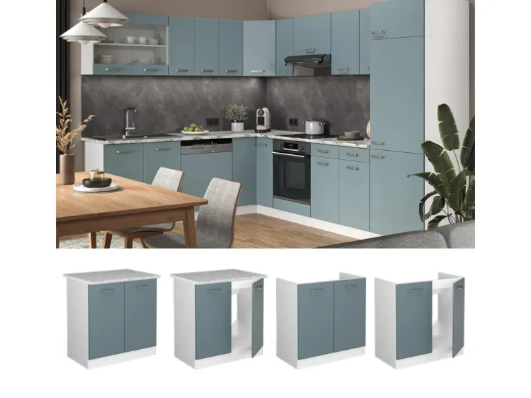 Vicco Spülenunterschrank R-Line Küchenunterschrank für die Spüle Blau-Grau/Weiß 80 cm AP Anthrazit