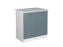 Vicco Spülenunterschrank R-Line Küchenunterschrank für die Spüle Blau-Grau/Weiß 80 cm AP Marmor