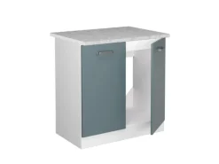 Vicco Spülenunterschrank R-Line Küchenunterschrank für die Spüle Blau-Grau/Weiß 80 cm AP Marmor