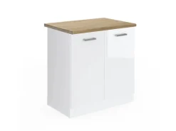 Vicco Spülenunterschrank R-Line Küchenunterschrank für die Spüle Weiß Hochglanz/Weiß 80 cm AP Eiche