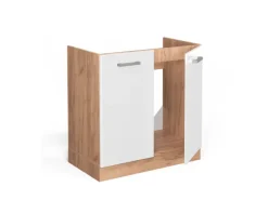 Vicco Spülenunterschrank R-Line Weiß Hochglanz/Goldkraft Eiche 80 cm AP Anthrazit