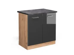 Vicco Spülenunterschrank R-Line Anthrazit Hochglanz/Goldkraft Eiche 80 cm AP Anthrazit