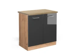 Vicco Spülenunterschrank R-Line Anthrazit Hochglanz/Goldkraft Eiche 80 cm AP Eiche