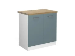 Vicco Spülenunterschrank R-Line Küchenunterschrank für die Spüle Blau-Grau/Weiß 80 cm AP Eiche