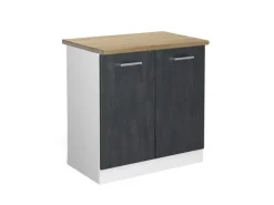 Vicco Spülenunterschrank R-Line Küchenunterschrank für die Spüle Schwarz Beton/Weiß 80 cm AP Eiche