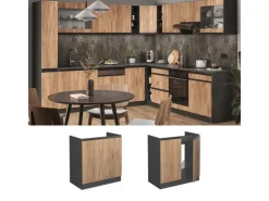 Vicco Spülenunterschrank R-Line Goldkraft Eiche/Anthrazit 80 cm AP Anthrazit mit Anthrazit Korpus