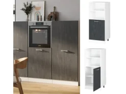 Vicco Vorratsschrank R-Line Herdschrank Schwarz Beton/Weiß 60 cm