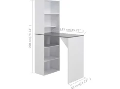 vidaXL Bartisch mit Schrank Weiß 115x59x200 cm mit Grau-Tischplatte