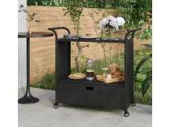 vidaXL Barwagen mit Schublade Schwarz 100x45x97 cm Poly Rattan