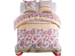 vidaXL Bettwäsche-Set Blumen/Streifen Rosa 200x220/80x80 cm 133441