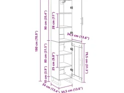vidaXL Highboard Artisan-Eiche 34,5 x 34 x 180 cm Holzwerkstoff 3415838
