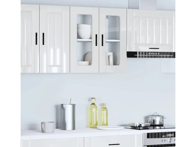 vidaXL Küchen-Hängeschrank mit Glastür Porto Hochglanz-Weiß 854149