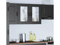 vidaXL Küchen-Hängeschrank mit Glastür Kalmar Schwarz Holzwerkstoff 853608