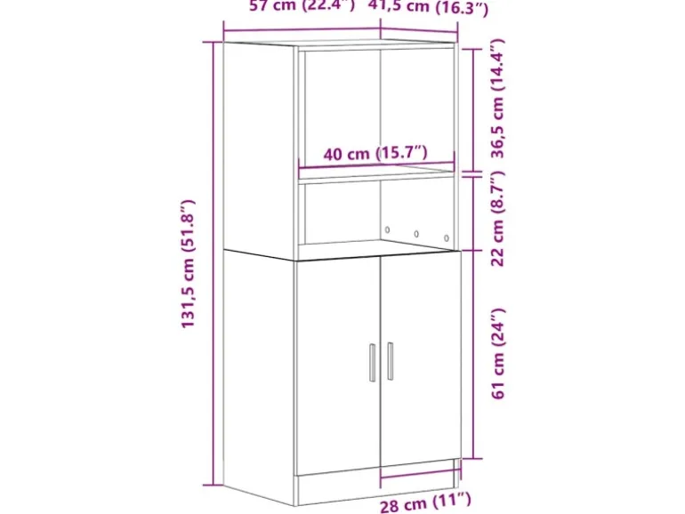 vidaXL Küchenschrank Weiß 57x41,5x131,5 cm Holzwerkstoff 860121