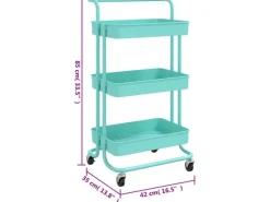 vidaXL Küchenwagen 3 Etagen Türkis 42x35x85 cm Eisen und ABS