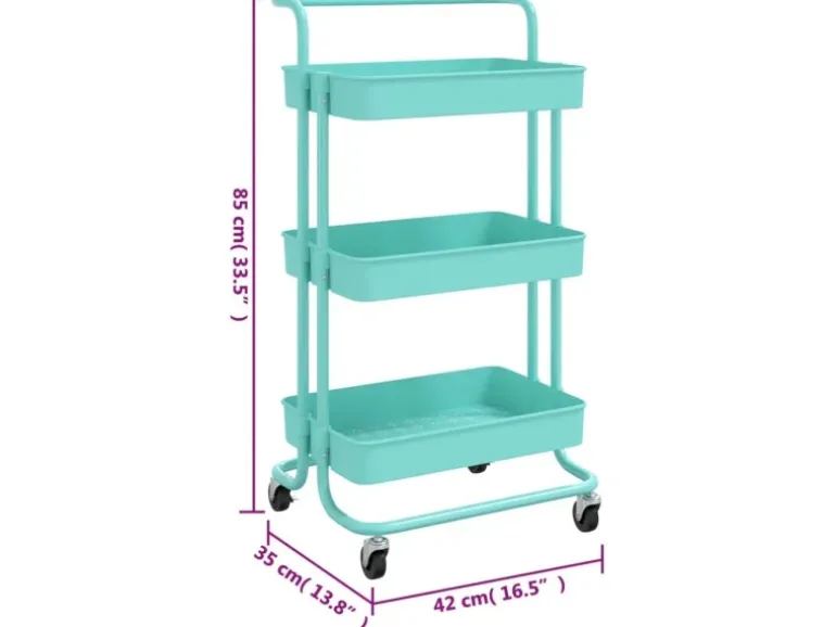 vidaXL Küchenwagen 3 Etagen Türkis 42x35x85 cm Eisen und ABS