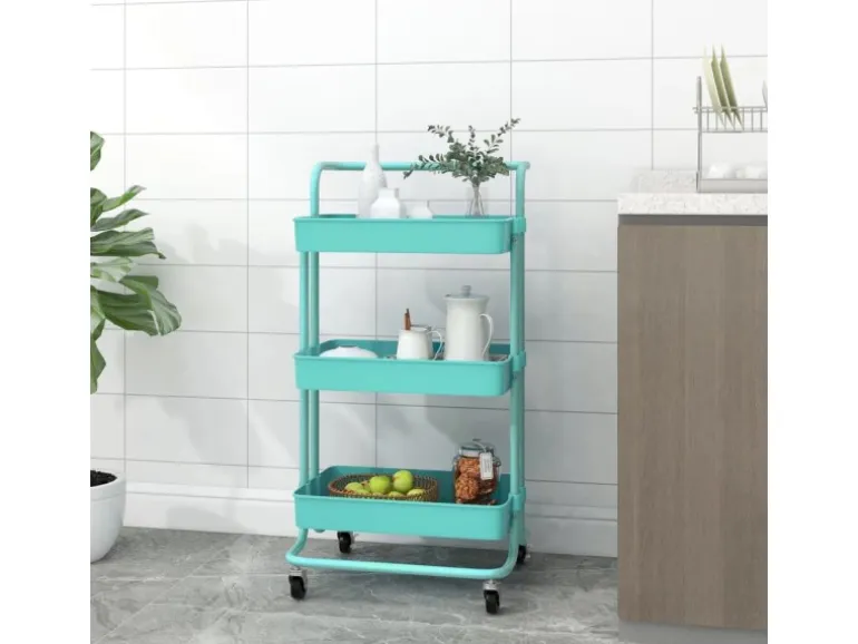 vidaXL Küchenwagen 3 Etagen Türkis 42x35x85 cm Eisen und ABS