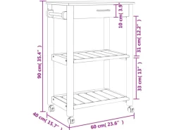 vidaXL Küchenwagen MONZA 60x40x90 cm Massivholz Kiefer Modell 8