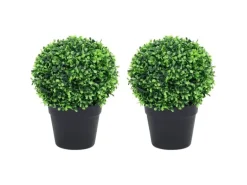 vidaXL Künstliche Buchsbäume 2 Stk mit Topf Kugelform Grün 32 cm