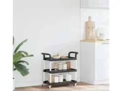 vidaXL Rollwagen mit 3 Etagen Schwarz 77x34x72 cm Aluminium