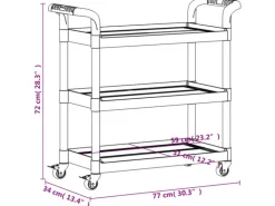 vidaXL Rollwagen mit 3 Etagen Schwarz 77x34x72 cm Aluminium