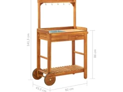 vidaXL Servierwagen Akazienolz Massiv 92 x 43,5 x 141,5 cm