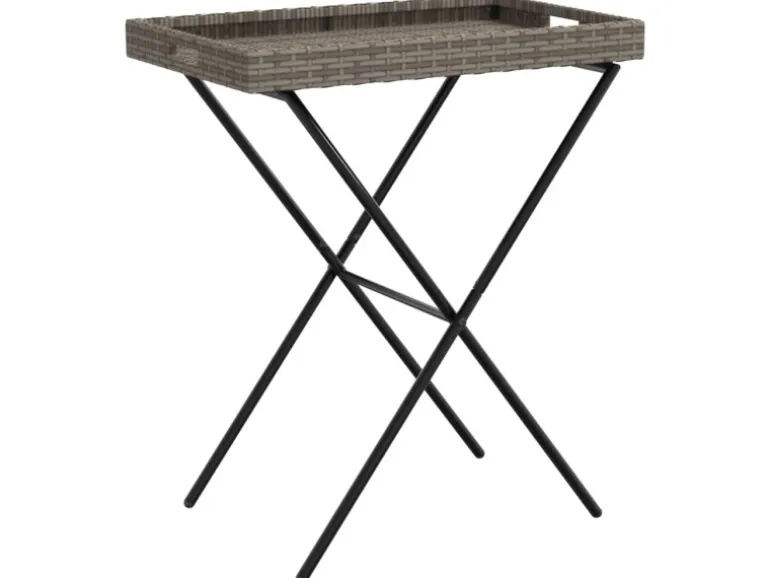 vidaXL Tabletttisch Klappbar Grau 65x40x75 cm Poly Rattan 365129